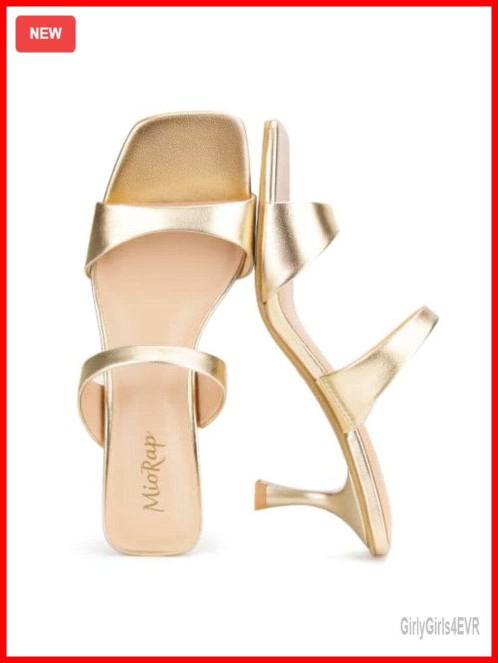 Miorap Kitten Heel Sandals Square Open Toe Two Strap Slip On Mules Faux Leather
